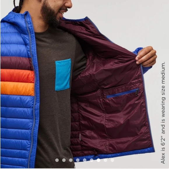 Cotopaxi Men’s XXL Fuego Hooded Down Puffer Jacket Blue Violet Stripes NWT - Picture 11 of 14